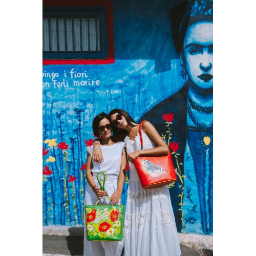 Borsa verde con papaveri