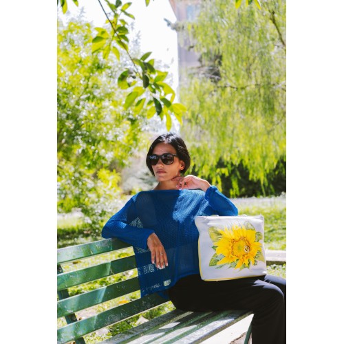 Borsa bianca con girasole