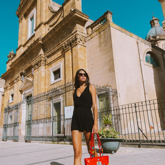 Borsa arancio con gufetti