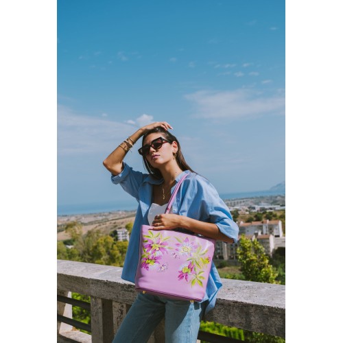Borsa rosa glicine con passiflora